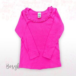 NEW Long Sleeve Tshirt with Ruffles at the Neckline- T Shirt Pink -T Shirt Plain